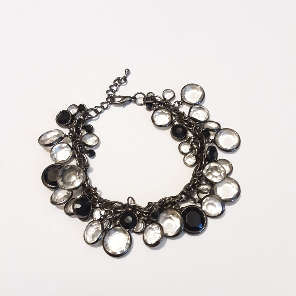 Bracelet Glam Fashion Black Clear Beads Adjustable 7" to 8" Boho Whimsigoth